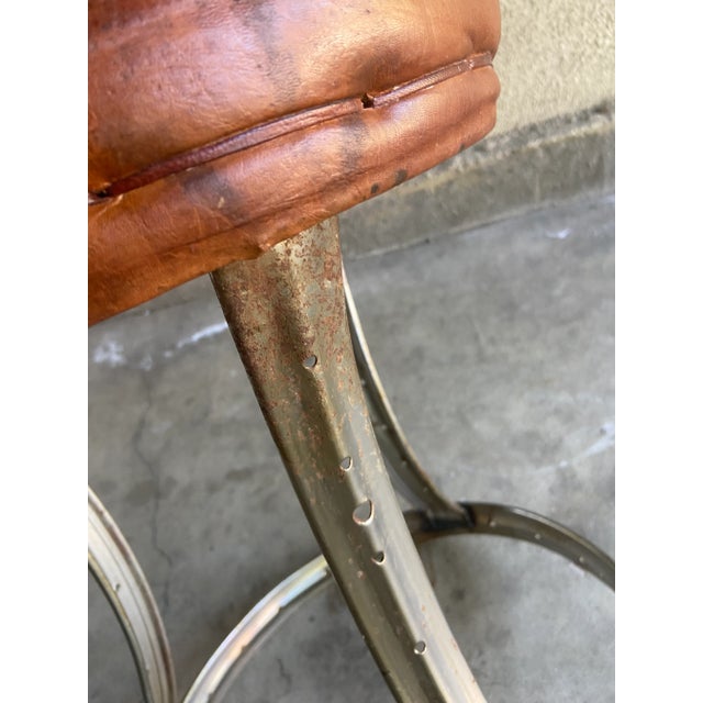 Brown Industrial Leather and Steel Stool For Sale - Image 8 of 12