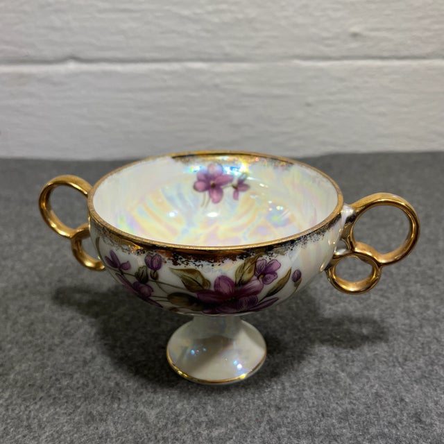 Ivory Vintage Royal Sealy Lusterware Double Handled Compote For Sale - Image 8 of 8