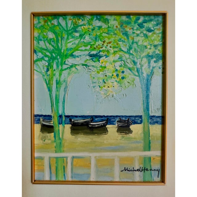 Michel-Henry Signed Original Oil on Canvas “Beach With Boats” | French Post-Impressionist Coastal Landscape For Sale - Image 18 of 18