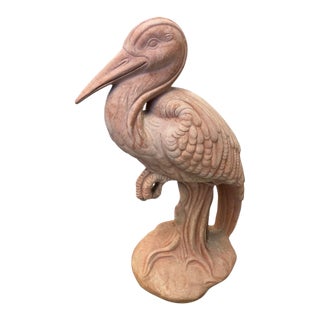 Vintage Italian Style Terracotta Heron or Crane Garden Statue For Sale