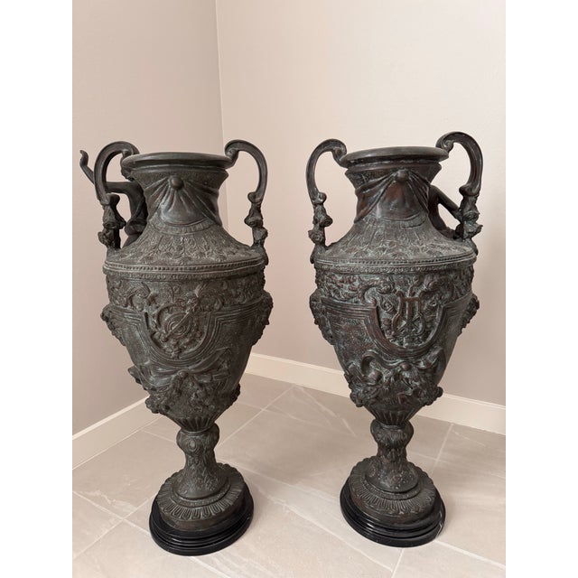 American Bronze Marble Base Maitland Smith Urns - a Pair For Sale - Image 3 of 4