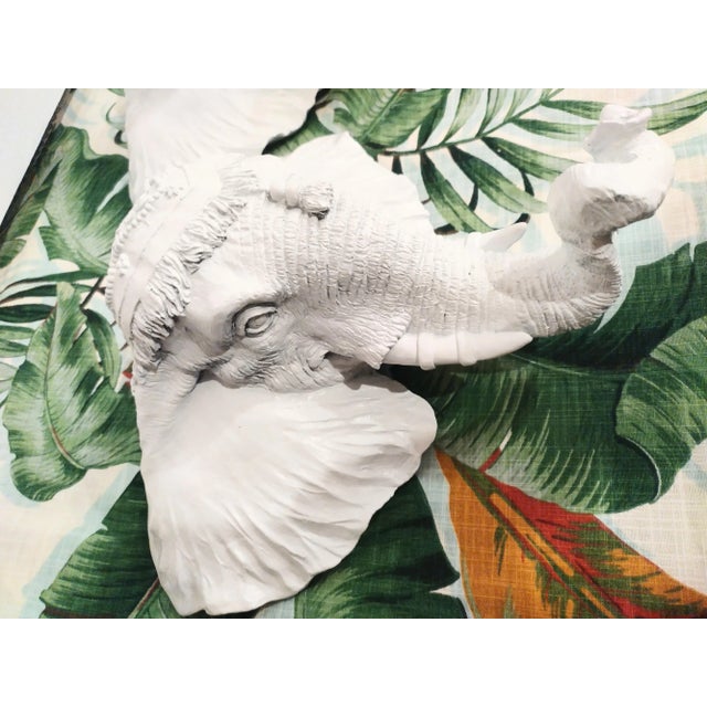 Vintage White Gloss Large Elephant Resin Wall Busts Decor a Pair