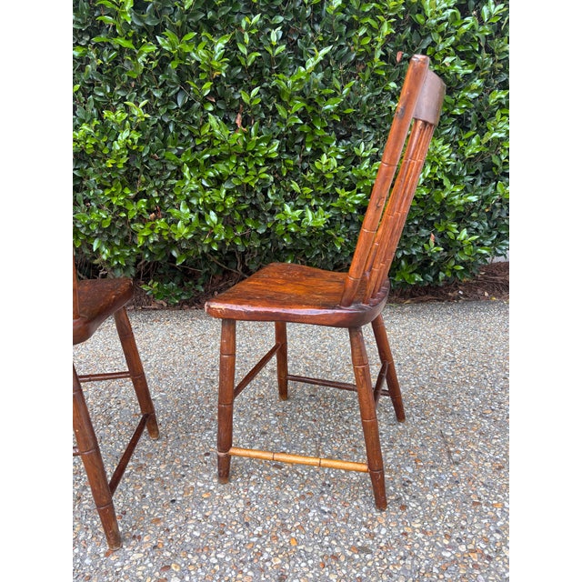 Mid 19th Century Bamboo-Turned Windsor Side Chairs With Single Board Seats, a Pair For Sale - Image 6 of 9