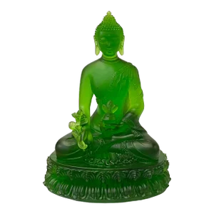 Crystal Glass Pate-De-Verre Green Gautama Amitabha Shakyamuni Statue