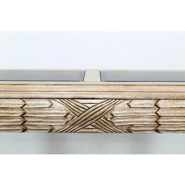 Wood Mid Century Carved Carved Wood Feather Console Table With Glass Top For Sale - Image 7 of 8