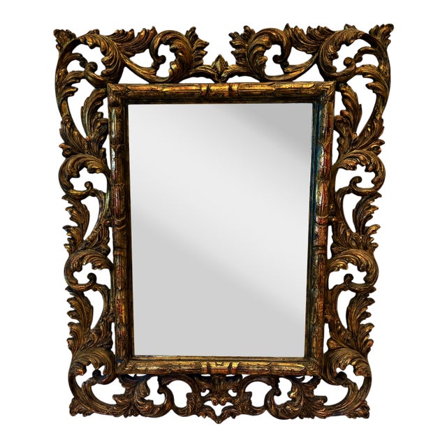 Rococo Style Carved Giltwood Wall Mirror 34" X 43" For Sale