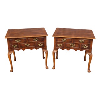 Pair of Antique Georgian Style English Walnut Lowboys For Sale