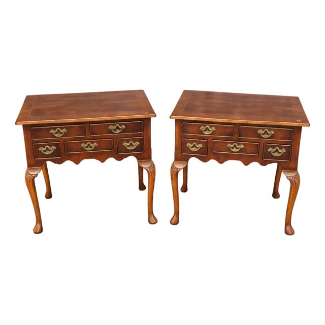 Pair of Antique Georgian Style English Walnut Lowboys For Sale
