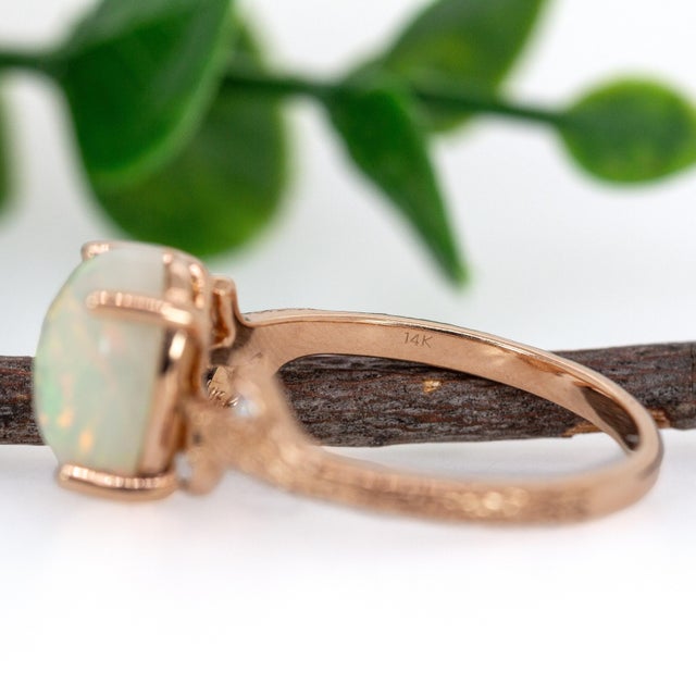 Blue 1.9cts Ethiopian Opal Ring With Diamond Accents in 14k Rose Gold | Oval 10x8mm, Size 6.75 For Sale - Image 8 of 8