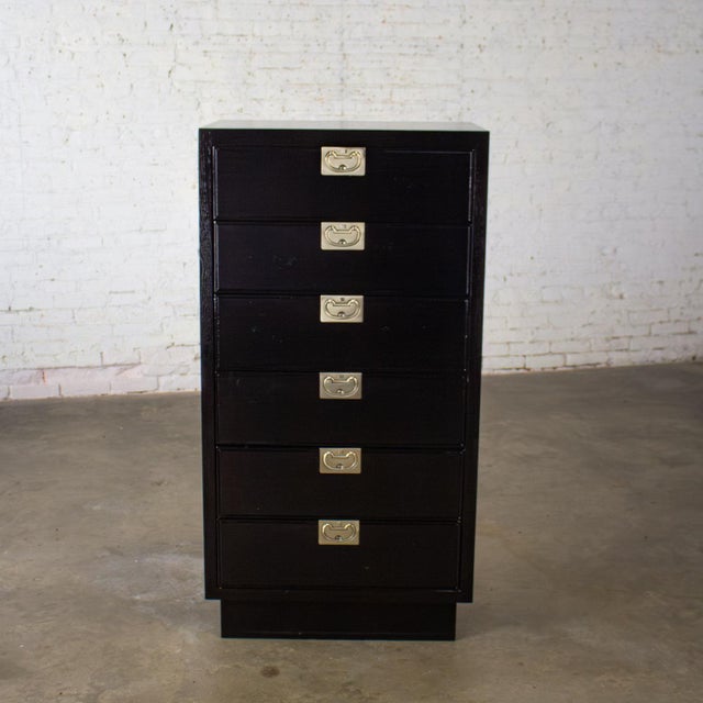 Mid to Late 20th Century Modern Campaign Henredon Black Narrow Chest of Drawers or Lingerie Cabinet For Sale - Image 17 of 18