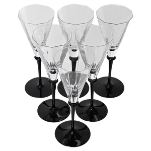 Champagne Glasses in Crystal with Black Stem from Cartier, France, 1980s, Set of 6