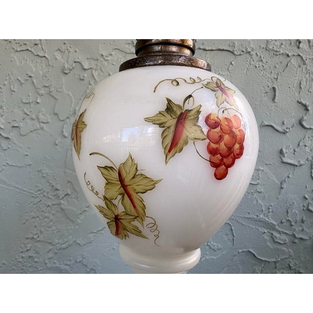 Vintage 1970s Milk Glass Table Lamp With Grape Motif and Brass Base For Sale In Orlando - Image 6 of 12