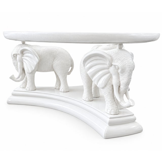 Mid-Century Modern White Elephant Sculptural Coffee Table With Faux Shagreen Top Trim For Sale - Image 3 of 7