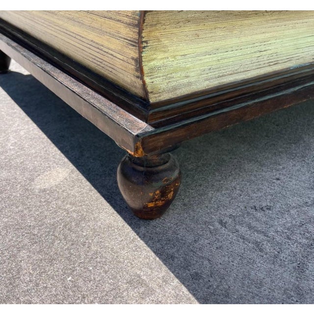 Maitland Smith Trompe l'Oeil Tooled Leather Stacked Book Coffee Table Drawers For Sale - Image 11 of 12