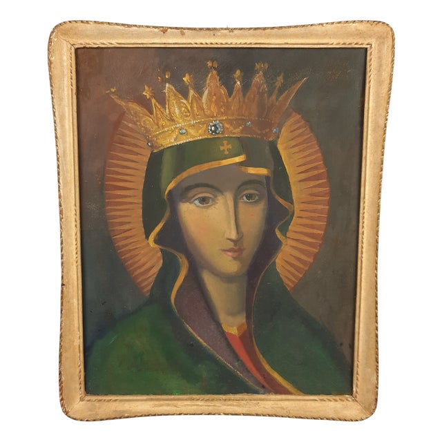 Madonna Icon, Tempera Painting on Masonite, 1940s, Framed For Sale
