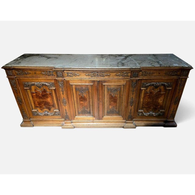 Large 19th Century French Fruitwood Sideboard with One-Piece Veined Marble Top, 1809 For Sale - Image 4 of 14