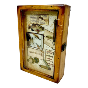 1970s Vintage Adirondack Fly Fishing Motif Wall Mount Key Box With 6 Hooks.