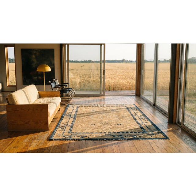 Sand Awesome Tan-Sand Color With Small Palmette and Medallion/Crest Pattern Antique Chinese Ningxia Rug For Sale - Image 8 of 8