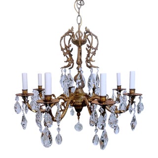 1930s Vintage Spanish Chandelier With Drop Crystals For Sale