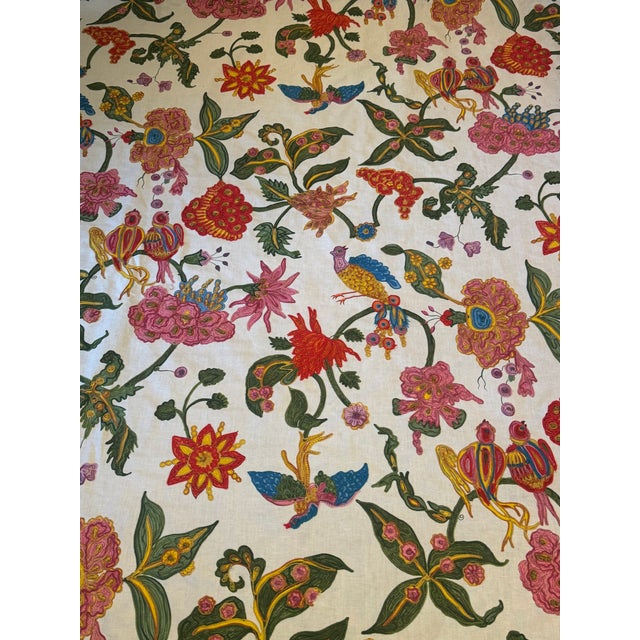 Clarence House Gujarat Crewel Embroidered Floral Bird Fabric For Sale - Image 9 of 9