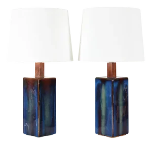 Vintage Danish Sculptural Table Lamps with Glossy Dark Blue Glaze from Søholm, 1960s, Set of 2