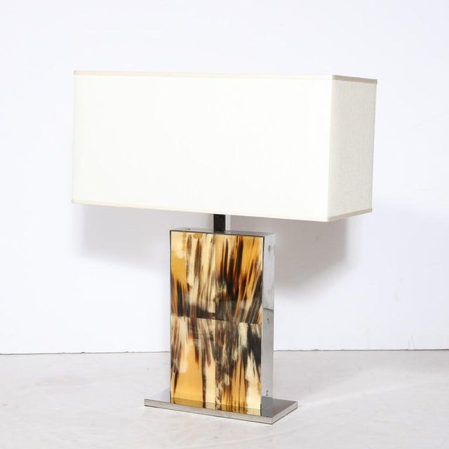 Modernist Rectilinear Table Lamps in Paneled Horn and Polished Nickel For Sale - Image 12 of 12