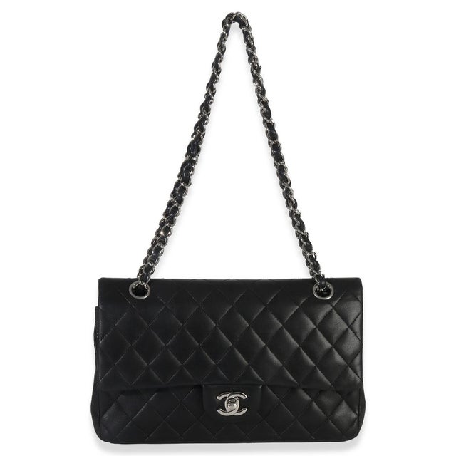 Black Black Quilted Lambskin Medium Classic Double Flap Bag For Sale - Image 8 of 9