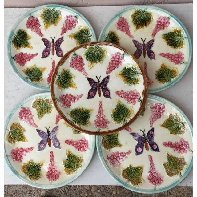 Late 19th Century 19th Century Majolica Flowers & Butterfly Plate Wasmuel For Sale - Image 5 of 8