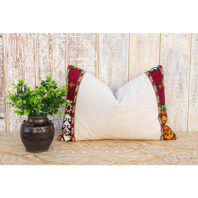 Linen Usri Linen Tribal Border Pillow For Sale - Image 8 of 9