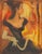 Wonderful two-sided mid century pulp art figurative painting of a woman at party in black evening gown and formal gloves,...