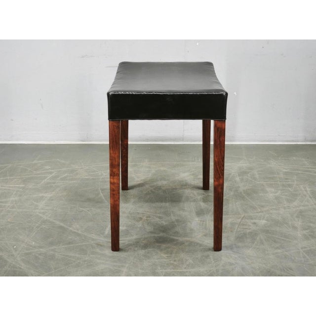 1960s Mid-Century Danish Modern Wood and Black Leather Stool, 1960s For Sale - Image 5 of 12