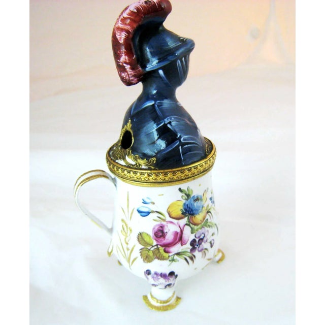 1770 Battersea Enamel Medieval Knight Mustard Pot For Sale - Image 4 of 11