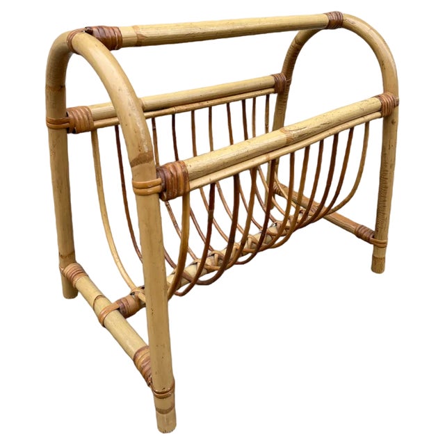 Mid-Century Rattan Magazine Rack, 1970s For Sale