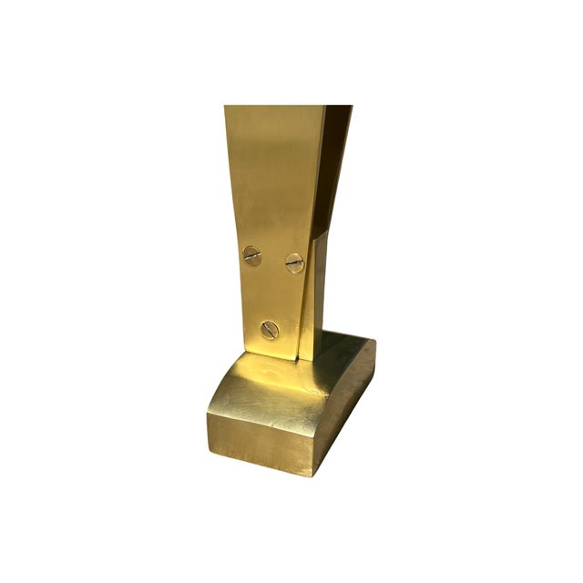 Brass Pair of Vintage 1940s Art Deco Machine Age Solid Brass Andirons / Chenets Fireplace Log Holder Attributed to Donald Deskey For Sale - Image 8 of 9