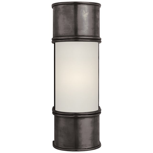 Oxford 12" Bath Sconce in Bronze with Frosted Glass Designer: Chapman & Myers Height: 12" Extension: 4" Backplate: 3.75" x...
