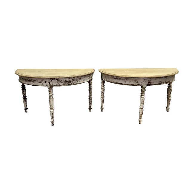 Antique White Italian Painted Console Tables 19th C - a Pair For Sale - Image 8 of 9