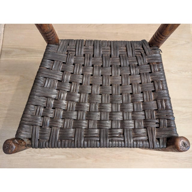 19th Century Early American Primitive Child's Ladderback Chair With Woven Leather Seat For Sale In Raleigh - Image 6 of 14