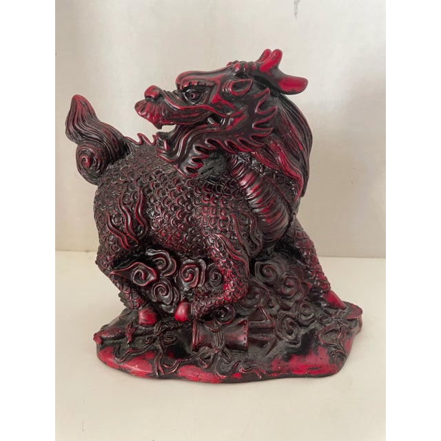 Red Vintage 1990s Red Cinnabar Chinese Food Dogs a Pair For Sale - Image 8 of 12