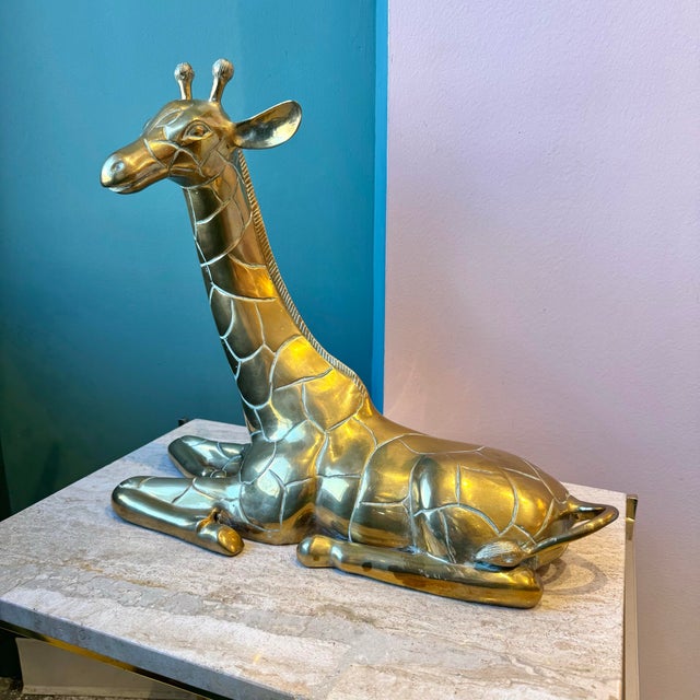 Metal Vintage Large Brass Giraffe Statue For Sale - Image 7 of 9