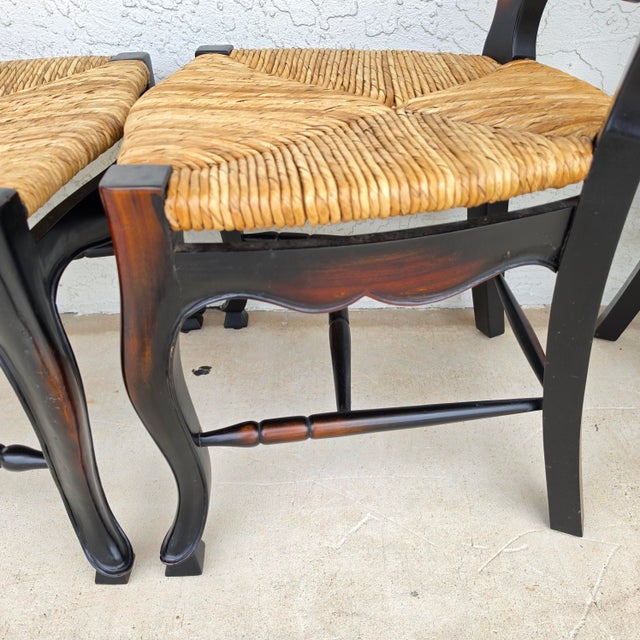 French Country French Country Ladderback Rush Seat Dining Chairs Set of 4 For Sale - Image 3 of 18