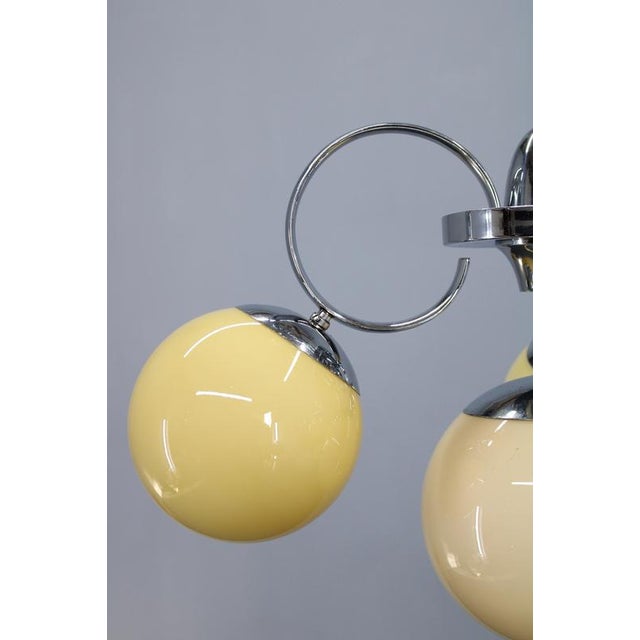 Art Deco Chrome and Champagne Glass Chandelier, Czechoslovakia, 1930s For Sale - Image 4 of 12