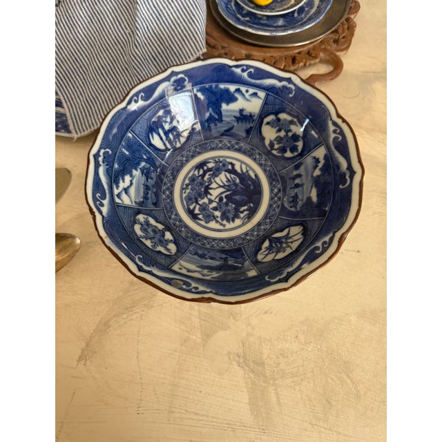 1990s Andrea by Sadek Blue and White Chinoiserie Bowl 7.5 Inch Decorative Porcelain Dish For Sale - Image 5 of 11