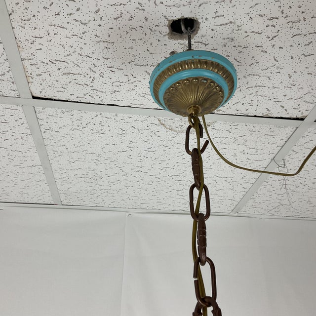 Metal 1950s Small Brass and Enamel Empire Chandelier For Sale - Image 7 of 14