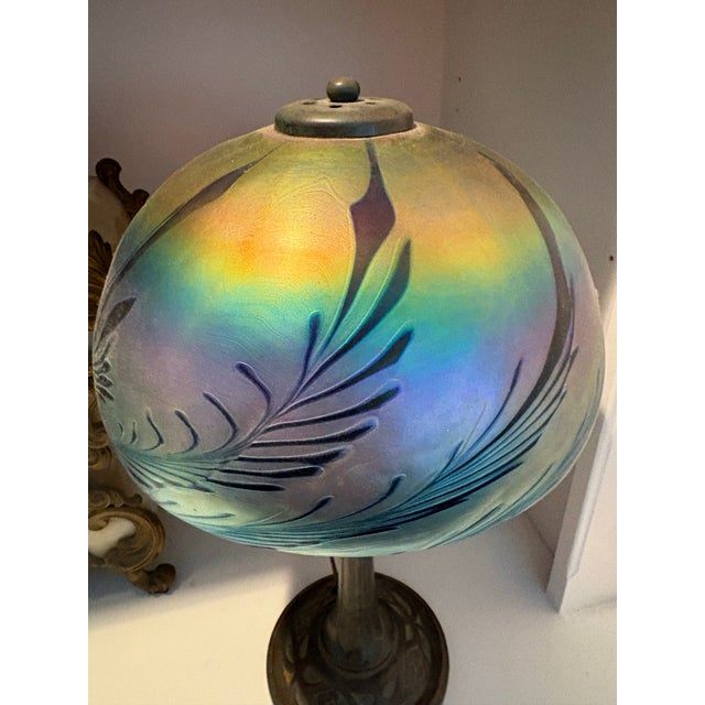 Signed Lundberg Studios Art Glass Lamp For Sale - Image 11 of 12
