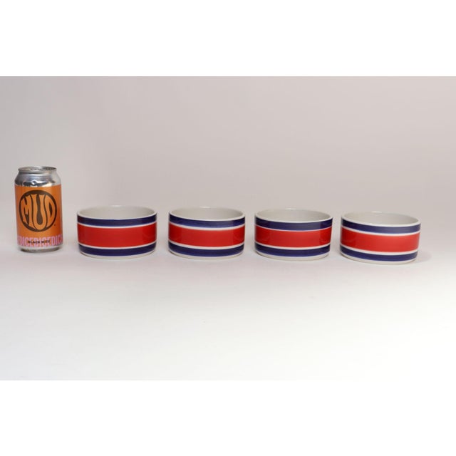 Set of Four Vintage Italian Red, White and Blue Striped Ceramic Bowls by Mancioli For Sale - Image 9 of 14