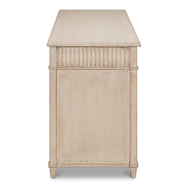 Not Yet Made - Made To Order Reeded Pine Pedestal Desk in Stone Grey For Sale - Image 5 of 11
