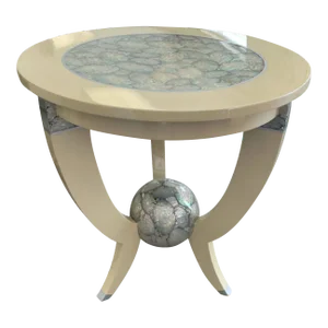 Art Deco Cream Lacquered Side Table With Mother of Pearl Inlay