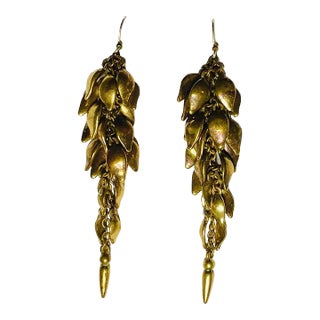Etruscan Revival Brass Shoulder Duster Earrings - 2 Pieces For Sale