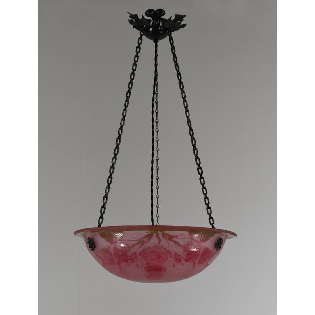 1920s French Art Deco Pendant Light by Le Verre Francais Schneider - 1925 Cameo Chandelier France For Sale - Image 5 of 12
