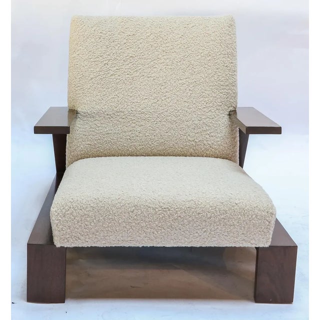 Custom Walnut Mid-Century Style Armchairs in Beige Boucle - a Pair For Sale In Los Angeles - Image 6 of 10